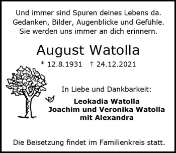 Traueranzeige von August Watolla von vrm-trauer