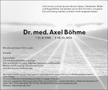 Traueranzeige von Axel Böhme von vrm-trauer