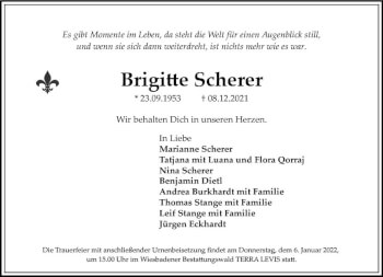 Traueranzeige von Brigitte Scherer von vrm-trauer