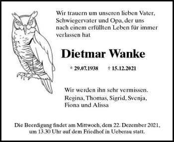 Traueranzeige von Dietmar Wanke von vrm-trauer
