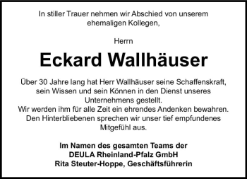 Traueranzeige von Eckard Wallhäuser von vrm-trauer
