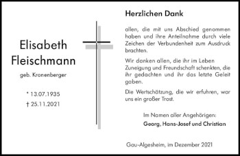 Traueranzeige von Elisabeth Fleischmann von vrm-trauer