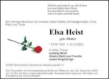Traueranzeige von Elsa Heist von vrm-trauer