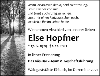 Traueranzeige von Else Hopfner von vrm-trauer