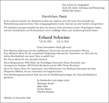 Traueranzeige von Erhard Schwinn von vrm-trauer