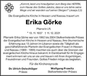Traueranzeige von Erika Görke von vrm-trauer