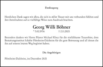 Traueranzeige von Georg Willi Böhner von vrm-trauer