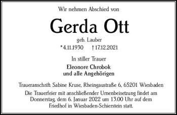 Traueranzeige von Gerda Ott von vrm-trauer