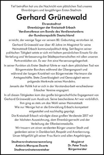 Traueranzeige von Gerhard Grünewald von vrm-trauer