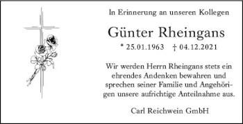 Traueranzeige von Günter Rheingans von vrm-trauer