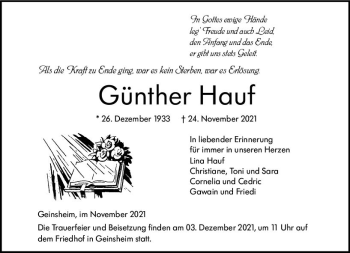 Traueranzeige von Günther Hauf von vrm-trauer