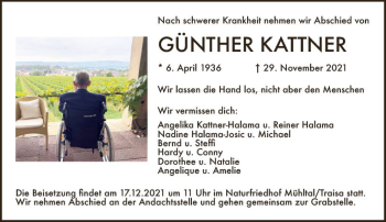 Traueranzeige von Günther Kattner von vrm-trauer