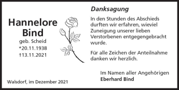 Traueranzeige von Hannelore Bind von vrm-trauer