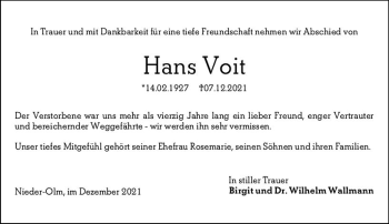 Traueranzeige von Hans Voit von vrm-trauer