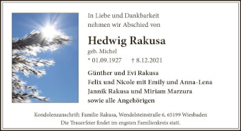 Traueranzeige von Hedwig Rakusa von vrm-trauer