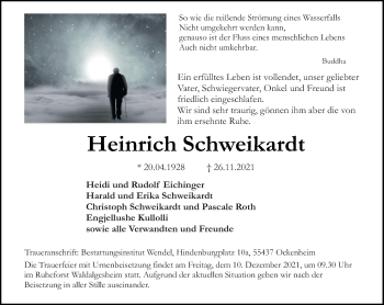 Traueranzeige von Heinrich Schweikardt von vrm-trauer