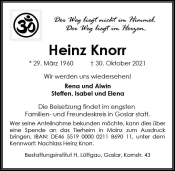 Traueranzeige von Heinz Knorr von vrm-trauer
