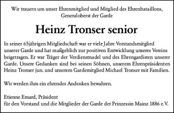 Traueranzeige von Heinz Tronser senior von vrm-trauer