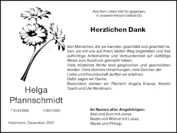 Traueranzeige von Helga Pfannschmidt von vrm-trauer