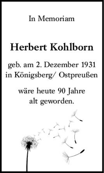Traueranzeige von Herbert Kohlborn von vrm-trauer