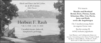 Traueranzeige von Herbert F. Rauh von vrm-trauer
