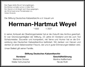 Traueranzeige von Herman-Hartmut Weye von vrm-trauer