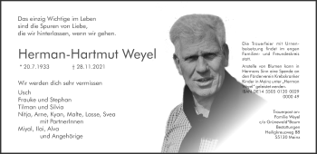Traueranzeige von Hermann-Hartmut Weyel von vrm-trauer