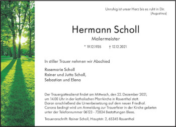 Traueranzeige von Hermann Scholl von vrm-trauer