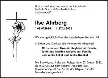 Traueranzeige von Ilse Ahrberg von vrm-trauer