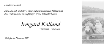 Traueranzeige von Irmgard Kolland von vrm-trauer