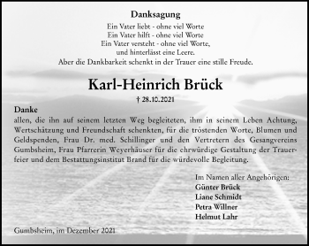 Traueranzeige von Karl-Heinrich Brück von vrm-trauer