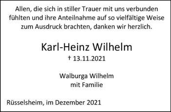 Traueranzeige von Karl-Heinz Wilhelm von vrm-trauer