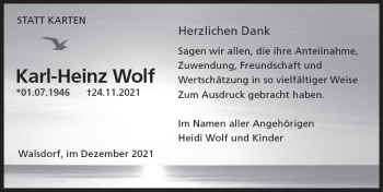 Traueranzeige von Karl-Heinz Wolf von vrm-trauer