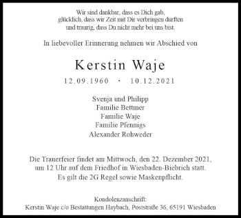 Traueranzeige von Kerstin Waje von vrm-trauer