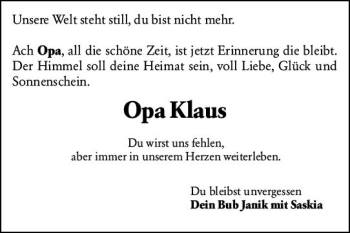 Traueranzeige von Klaus  von vrm-trauer