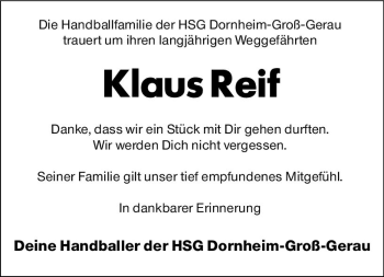 Traueranzeige von Klaus Reif von vrm-trauer