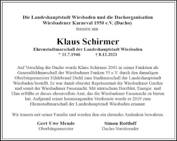 Traueranzeige von Klaus Schirmer von vrm-trauer