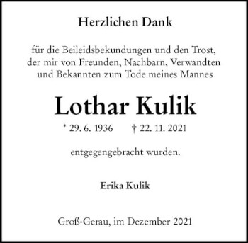 Traueranzeige von Lothar Kulik von vrm-trauer