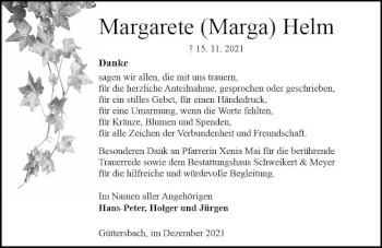 Traueranzeige von Margarete Helm von vrm-trauer