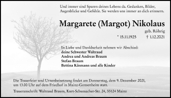 Traueranzeige von Margarete Nikolaus von vrm-trauer