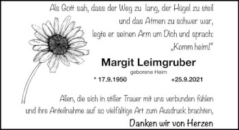 Traueranzeige von Margit Leimgruber von vrm-trauer