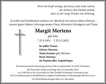 Traueranzeige von Margit Mertens von vrm-trauer
