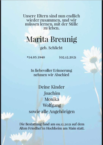 Traueranzeige von Marita Breunig von vrm-trauer