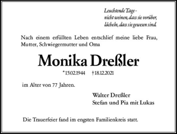 Traueranzeige von Monika Dreßler von vrm-trauer
