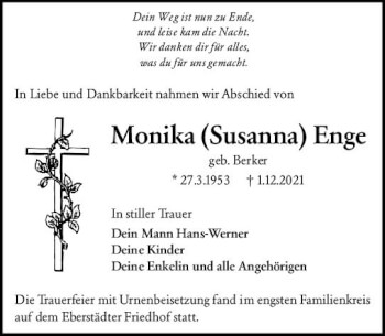 Traueranzeige von Monika Enge von vrm-trauer