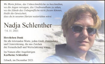 Traueranzeige von Nadja Schlenther von vrm-trauer