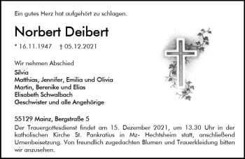 Traueranzeige von Norbert Deibert von vrm-trauer