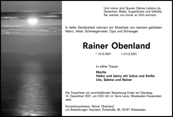 Traueranzeige von Rainer Obenland von vrm-trauer