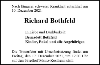 Traueranzeige von Richard Bothfeld von vrm-trauer