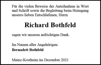 Traueranzeige von Richard Bothfeld von vrm-trauer